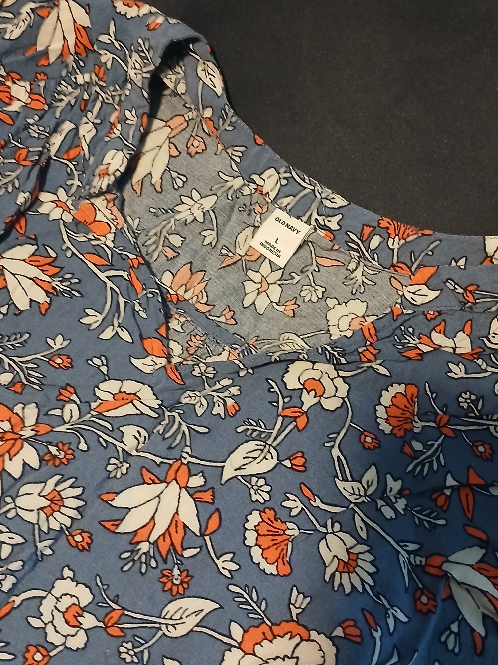 Old Navy Blue Floral Tee with Orange and White Blooms
